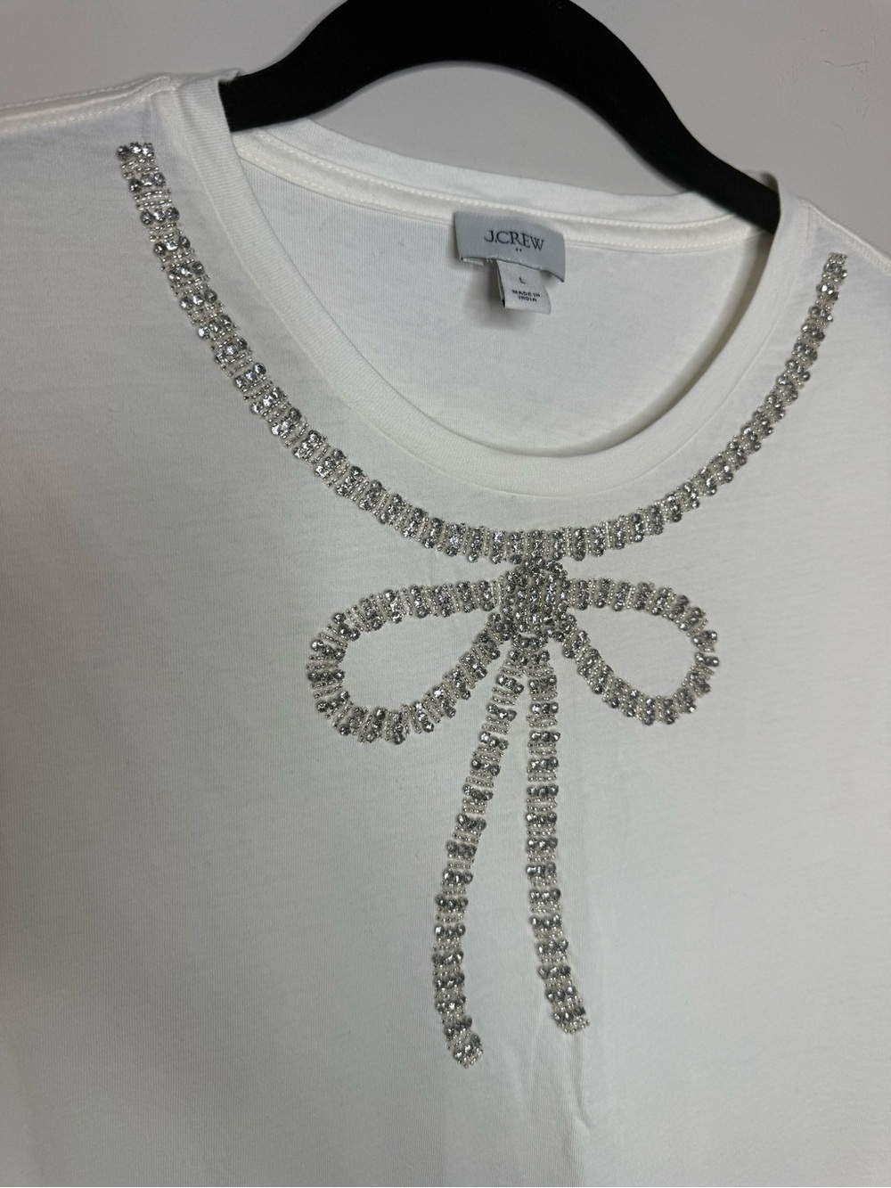 J. Crew Embellished Bow-Accent Short Sleeve Top in White - Picture 3 of 6